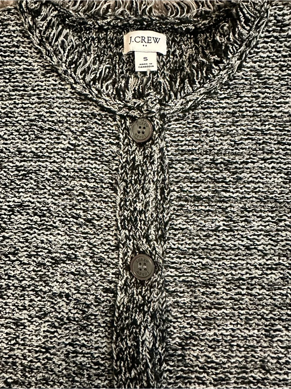 J. Crew Black & White Marled Fringe-Trim Button-Front Cardigan - Picture 3 of 5